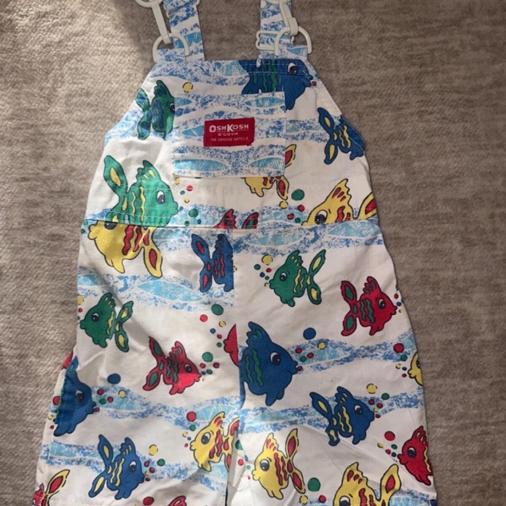🐟 VINTAGE OshKosh B'gosh Colorful Fish Print Kids Overalls